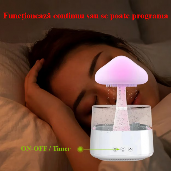 Difuzor Aromaterapie 4 in 1, Sunete picaturi apa, 7 culori, forma de ciuperca, Varianta MARE, Alb [10]
