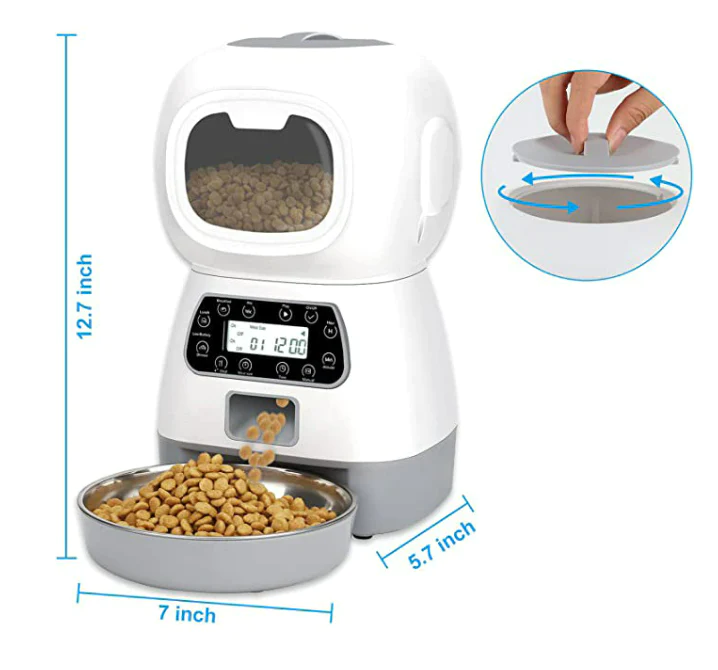 Dispenser automat hrana animale, Inregistrare vocala, 3.5 L, Alb [3]