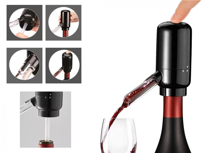 Dozator Electric de Vin, cu Aerator si Dispenser Automat, Decantare Vin, Iluminare LED, Buton ON OFF, Alimentare pe Baterii, Tub 30 cm, 10.5 x 5 cm [2]