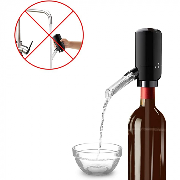 Dozator Electric de Vin, cu Aerator si Dispenser Automat, Decantare Vin, Iluminare LED, Buton ON OFF, Alimentare pe Baterii, Tub 30 cm, 10.5 x 5 cm [6]