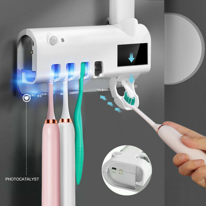 Suport periute de dinti cu Dozator pasta de dinti si Sterilizator UV [2]
