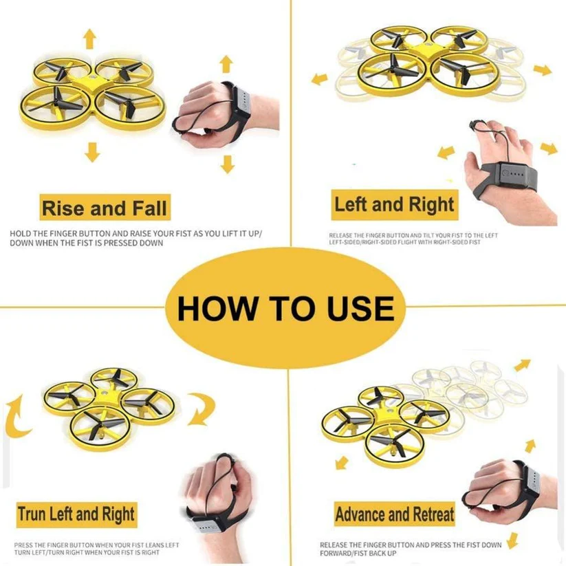 Drona Anti Coliziune cu LED Smart Inteligenta, control din bratara, Quadcopter Smart [4]