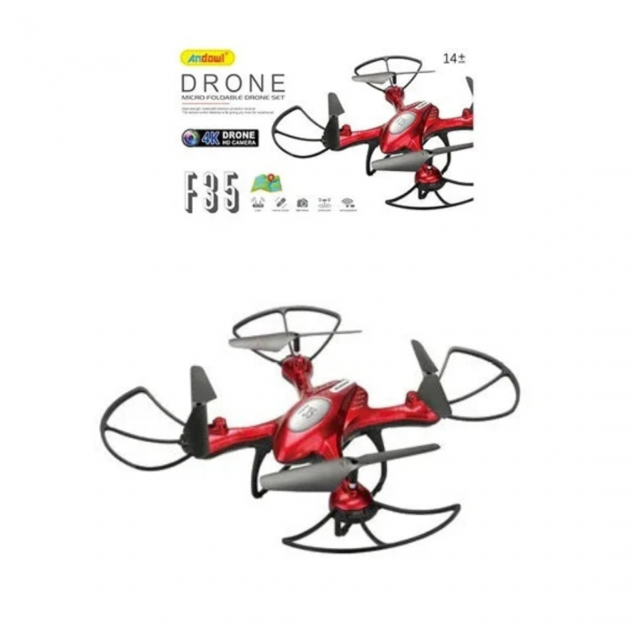 Drona cu camera video 4K, baterie 3.7V 600mAh, timp zbor 9 minute, 30 m distanta, rosu, Andowl F35 [1]