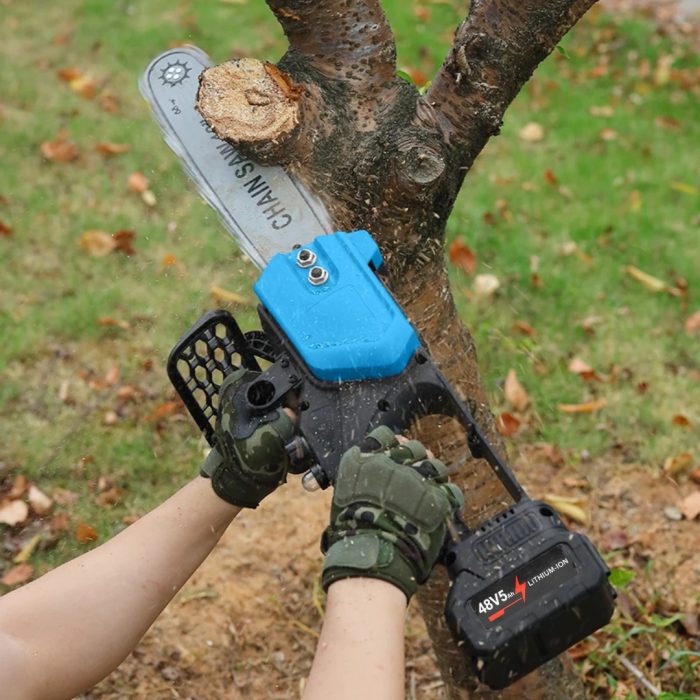 Drujba Electrica cu 2 Acumulatori 48V 5Ah, Mini Fierastrau cu Lant 12”/30cm, Sistem Ungere cu Ulei, pentru Lemn, Puternica si Portabila [3]