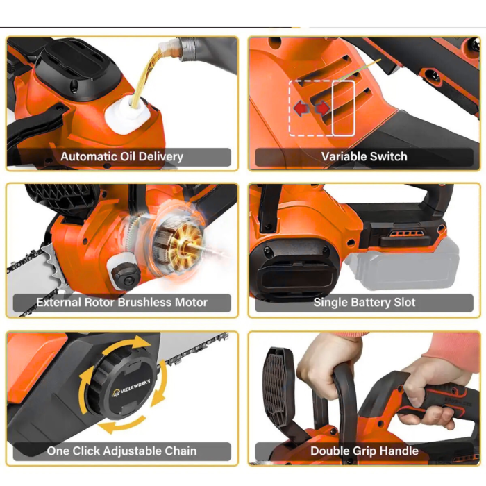 Drujba Electrica fara Fir, 16 inch, cu 2 Acumulatori 48V 6Ah, Motor Brushless, 2300W, Sistem Ungere Lant, Taiere 40 cm [4]