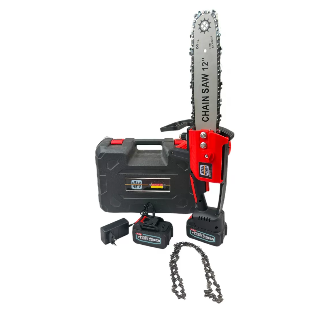 Drujba German Meister cu 2 Acumulatori 128V 8AH, Sistem ungere lant, Lama 12 inch [1]