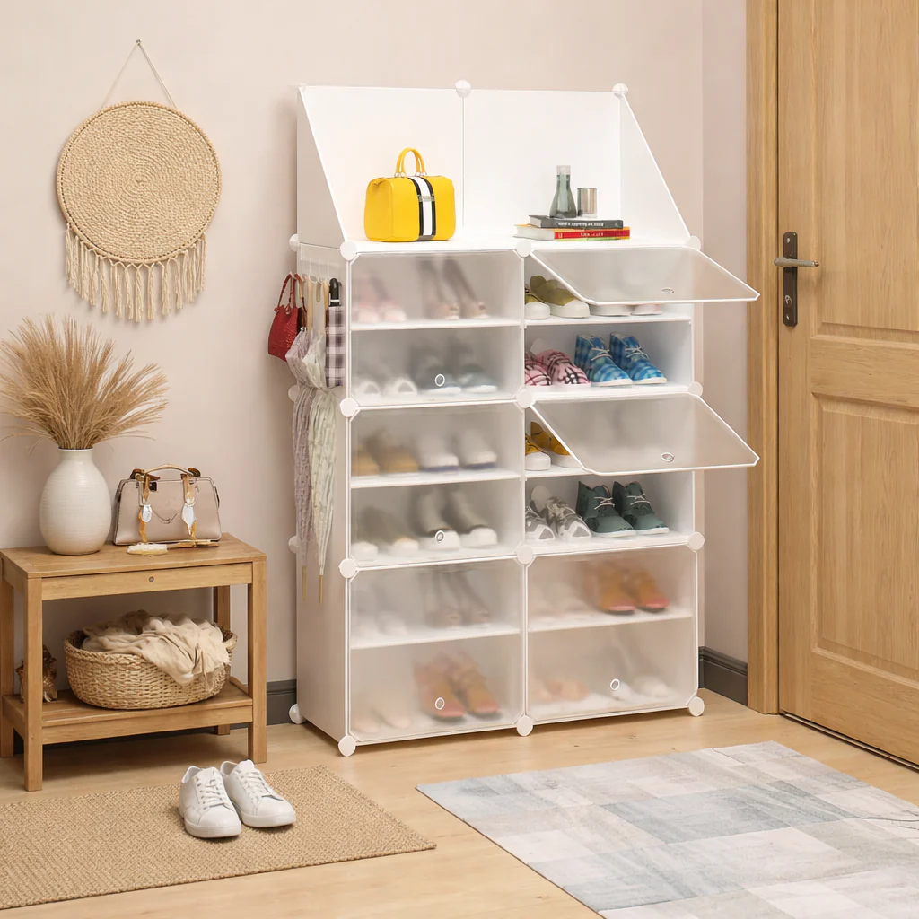 Dulap Modular pentru Incaltaminte cu 12 Compartimente, Cadru Metalic, Organizator Pantofi Modern, 95.5x85x32 cm [7]