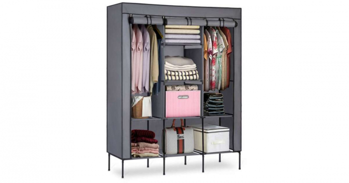 Dulap pentru Haine, Dressing din panza cu schelet metalic, 105x45x170 cm, Gri [2]