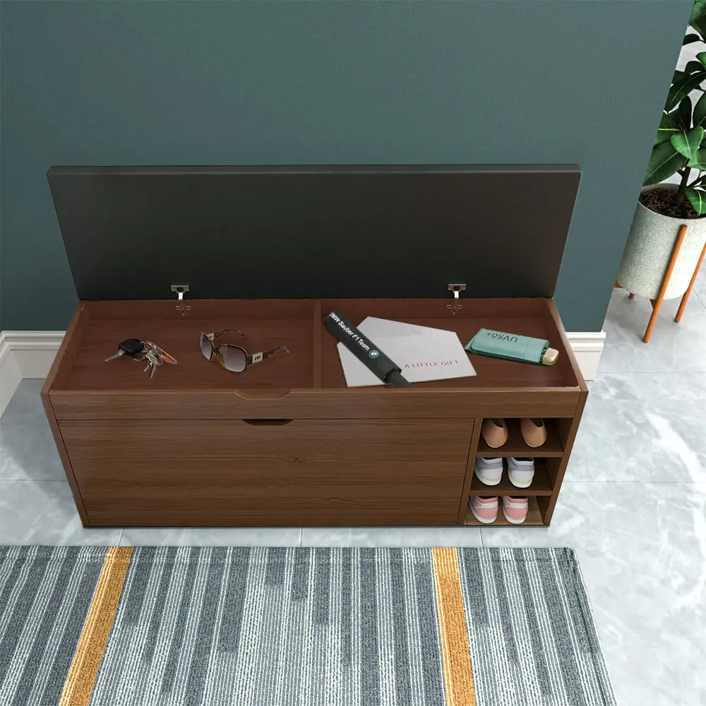 Dulap pentru Pantofi tip Bancheta, Sezut cu Spatiu Depozitare, 3 Dimensiuni, Maro [3]