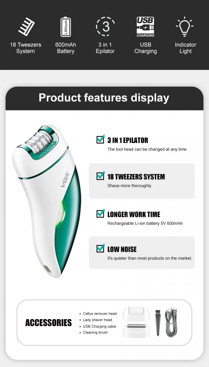 Epilator Electric 3 in 1 Portabil, VGR V-731 [6]