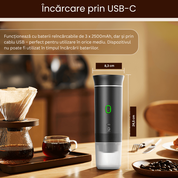 Espressor portabil automat, 3 x 2500mAh, incalzire rapida, 60ml apa, 150ml cafea [9]