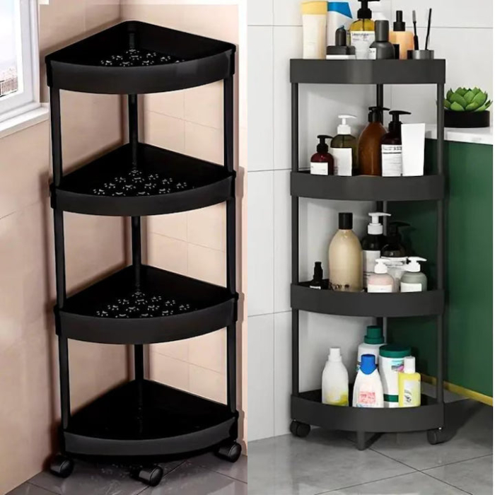 Etajera cu 4 rafturi pentru colt, coltar pentru living, baie, bucatarie 28 x 22 x 85cm, Negru [1]