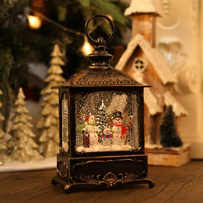 Felinar de Craciun tip Semineu, cu Figurine, Efect de Ninsoare, Luminos si Muzical, Incarcare USB/Baterii [4]