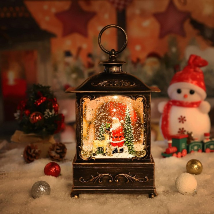 Felinar de Craciun tip Semineu, cu Figurine, Efect de Ninsoare, Luminos si Muzical, Incarcare USB/Baterii [2]