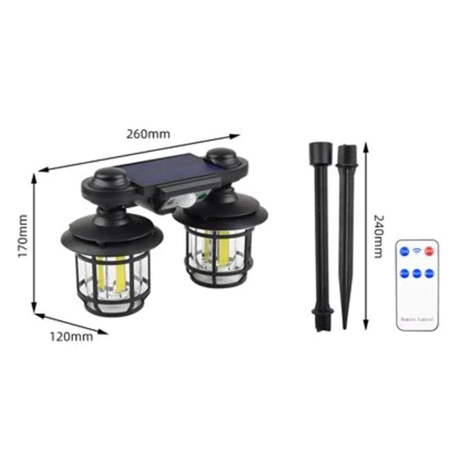 Felinar solar dublu, 192 LED, cu senzor miscare, telecomanda si suport, 30W [5]