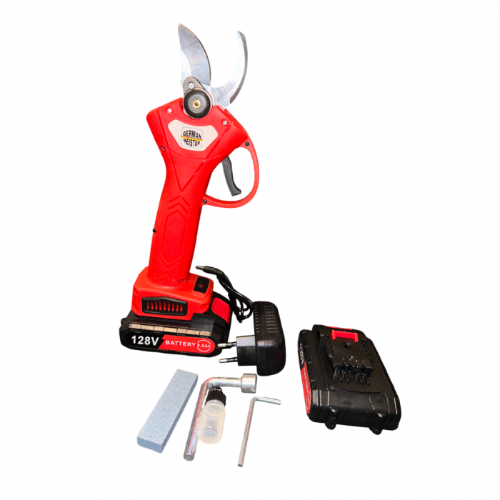 Foarfeca Electrica cu 2 Acumulatori 128V 8AH, pentru vie, crengi, 2 trepte de taiere, GermanMeister [4]