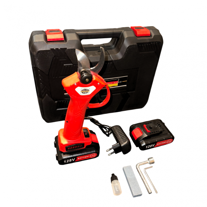 Foarfeca Electrica cu 2 Acumulatori 128V 8AH, pentru vie, crengi, 2 trepte de taiere, GermanMeister [2]