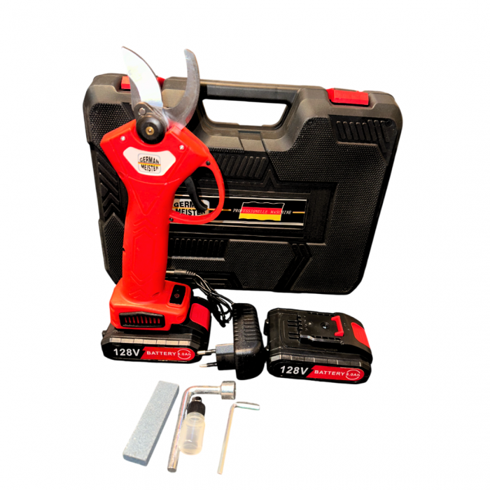 Foarfeca Electrica cu 2 Acumulatori 128V 8AH, pentru vie, crengi, 2 trepte de taiere, GermanMeister [5]