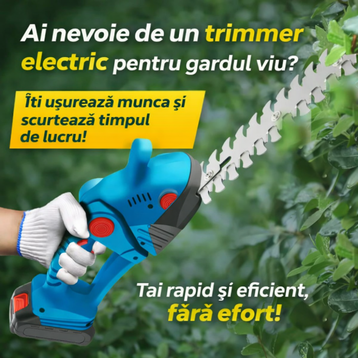 Foarfeca electrica de tuns gard viu si iarba 2 în 1, fara fir, cu 2 Acumulatori 48V, 2 lame, usoara si ergonomica [2]