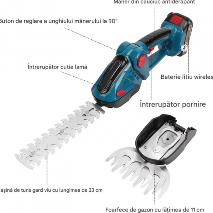 Foarfeca electrica de tuns gard viu si iarba 2 în 1, fara fir, cu 2 Acumulatori 48V, 2 lame, usoara si ergonomica [7]