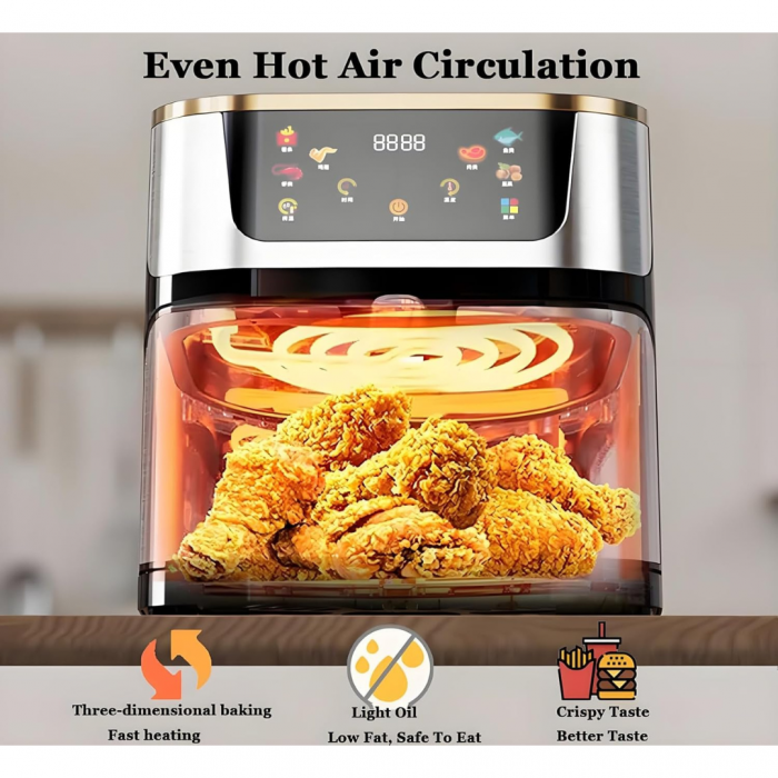 Friteuza cu aer, 10L Capacitate, 3000W, Afisaj Digital, LCD Touch, cu geam, SonyMax [3]