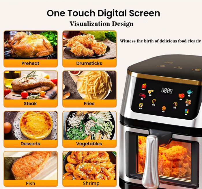 Friteuza cu aer, 10L Capacitate, 3000W, Afisaj Digital, LCD Touch, cu geam, SonyMax [7]