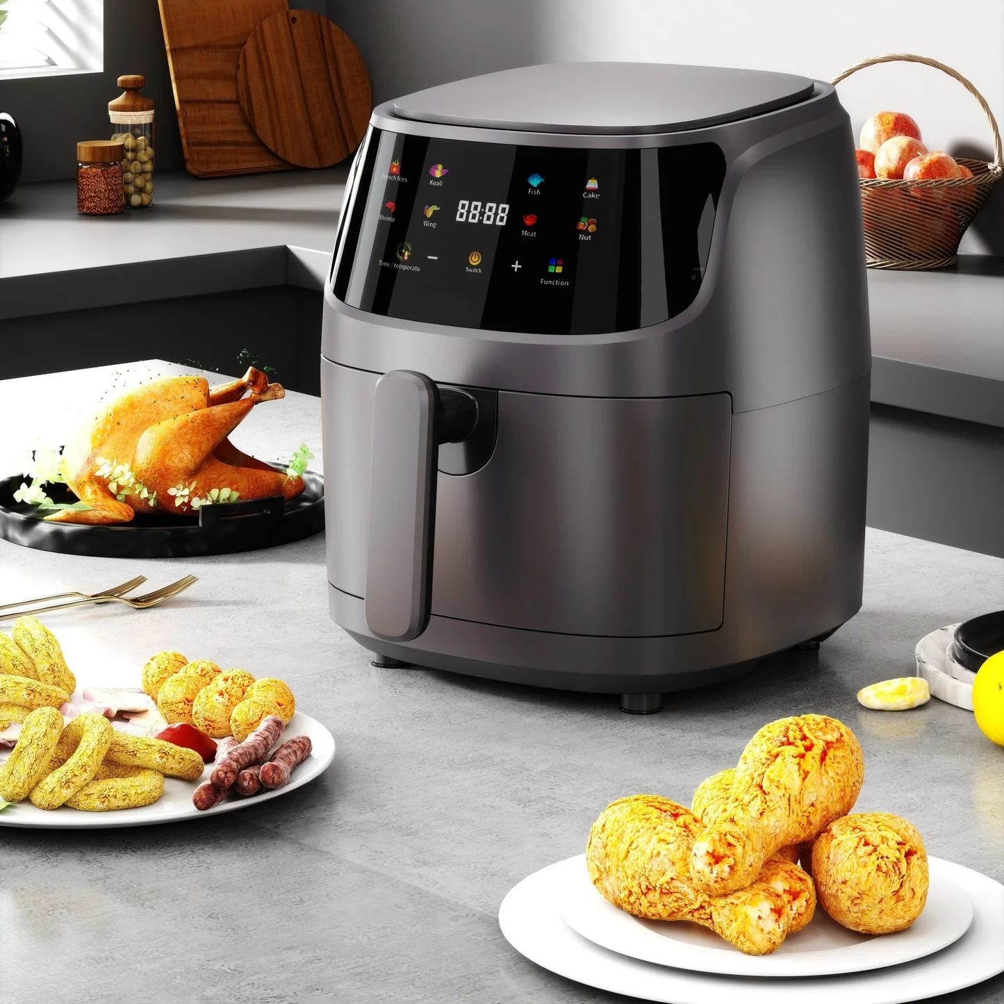 Friteuza cu geam 8L, 2400W, Silver Criest, AirFryer cu aer cald, LCD Touch, Afisaj Digital [3]