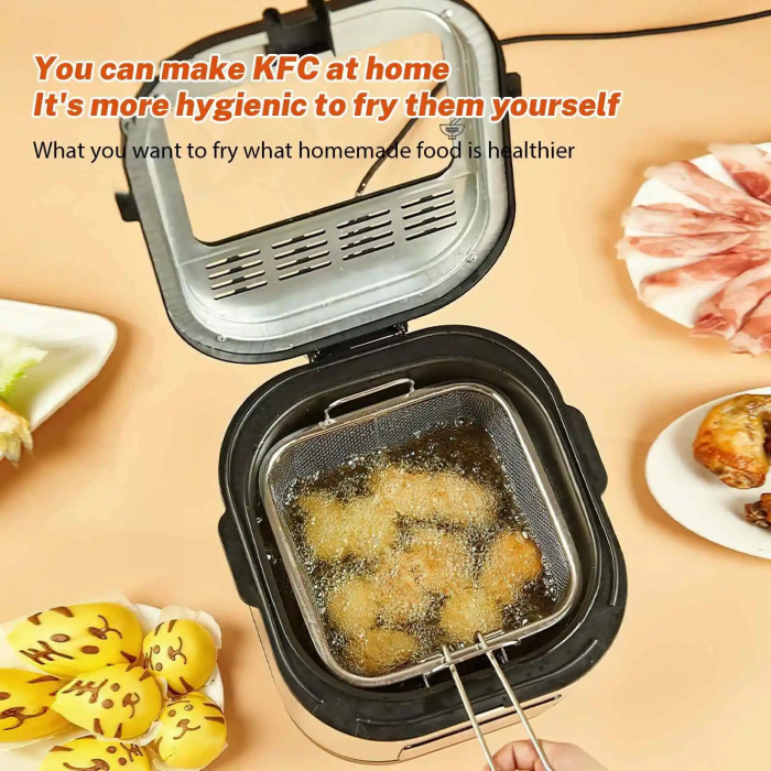 Friteuza cu gratar, 2.5 litri Capacitate, Putere 2000W, geam superior, pentru cartofi, crispy, carnati [8]