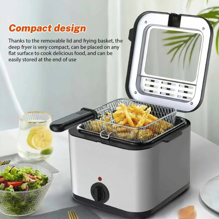 Friteuza cu gratar, 2.5 litri Capacitate, Putere 2000W, geam superior, pentru cartofi, crispy, carnati [3]