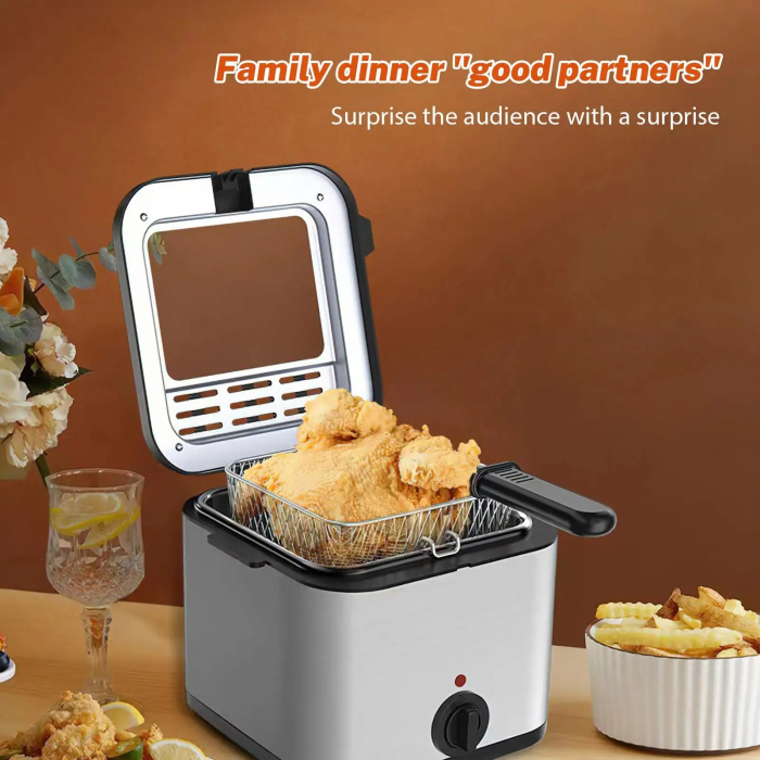 Friteuza cu gratar, 2.5 litri Capacitate, Putere 2000W, geam superior, pentru cartofi, crispy, carnati [6]