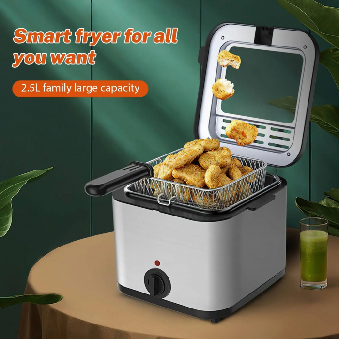 Friteuza cu gratar, 2.5 litri Capacitate, Putere 2000W, geam superior, pentru cartofi, crispy, carnati [7]