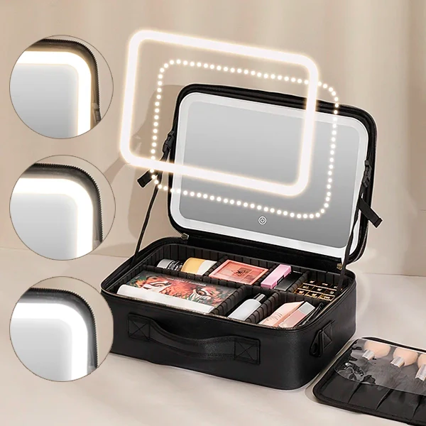 Geanta Cosmetice Pentru Make-up cu Oglinda LED cu Touch, 26x23x11 cm [8]