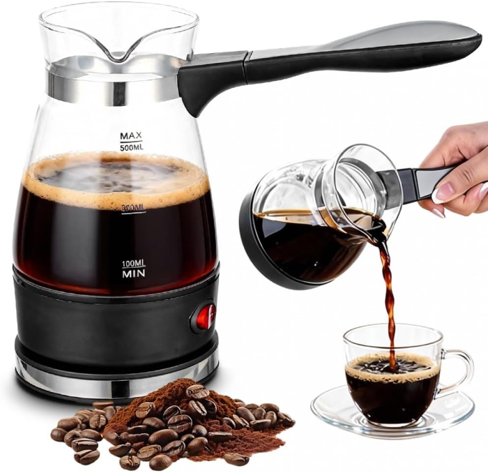 Ibric Electric pentru Cafea Turceasca, 800W, 500 ml, cu Oprire Automata, Vas Transparent, Silver Love [2]