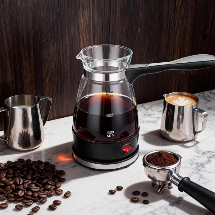 Ibric Electric pentru Cafea Turceasca, 800W, 500 ml, cu Oprire Automata, Vas Transparent, Silver Love [7]
