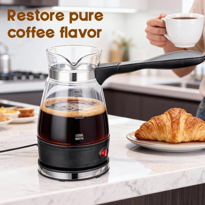 Ibric Electric pentru Cafea Turceasca, 800W, 500 ml, cu Oprire Automata, Vas Transparent, Silver Love [8]