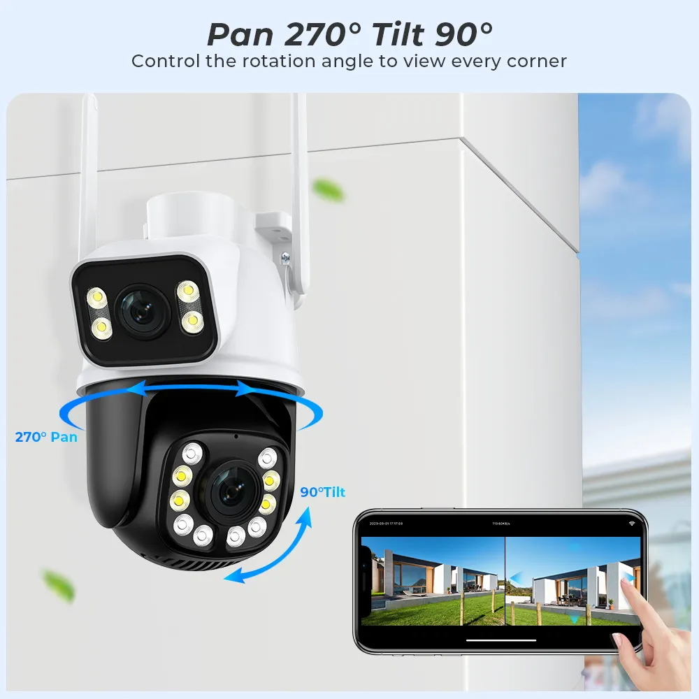 Camera Supraveghere Dubla, WiFi, Rotatie la 360 de grade, vedere pe timp de noapte color, notificări, recunoaștere a figurii umane [2]