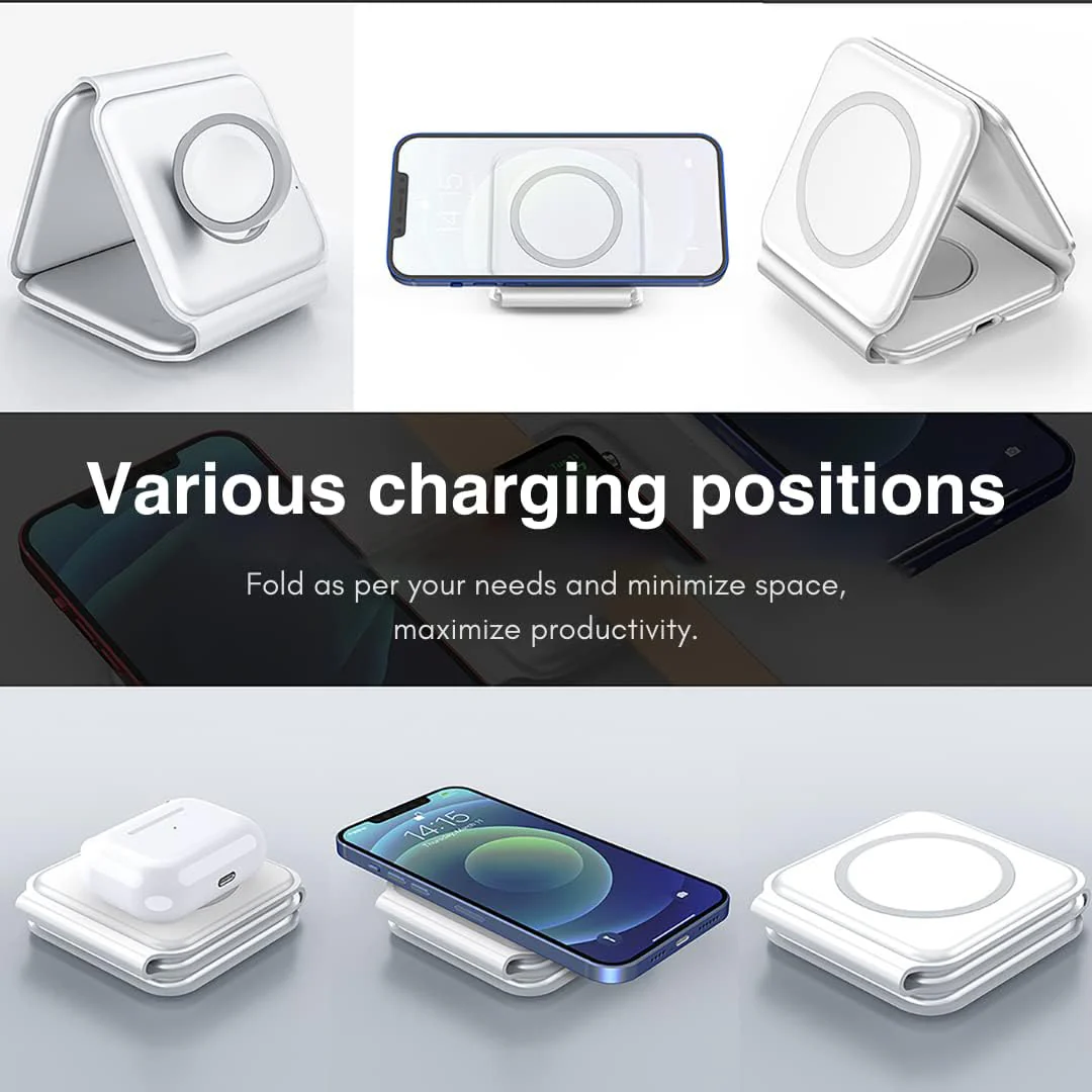 Incarcator Wireless cu inductie magnetica 3 in 1, 15W, pentru Telefon, Ceas, Casti [9]
