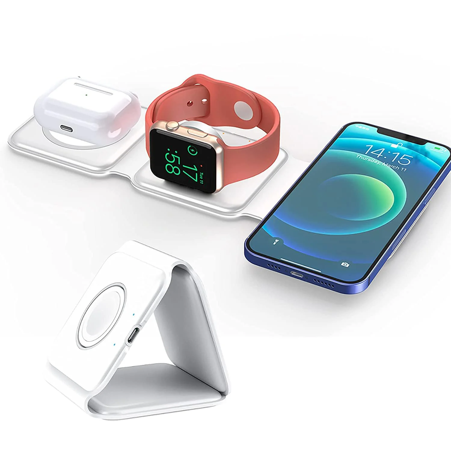 Incarcator Wireless cu inductie magnetica 3 in 1, 15W, pentru Telefon, Ceas, Casti [2]