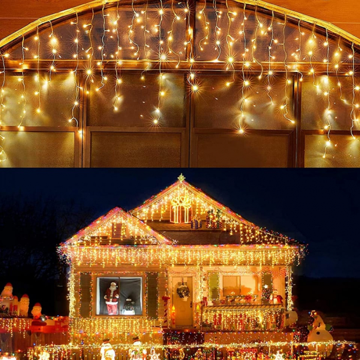 Instalatie Craciun pentru Exterior, franjuri inegale cu LED, pentru impodobirea casei, 4M/8M/12M/20M [15]