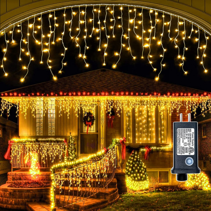 Instalatie Craciun pentru Exterior, franjuri inegale cu LED, pentru impodobirea casei, 4M/8M/12M/20M [14]