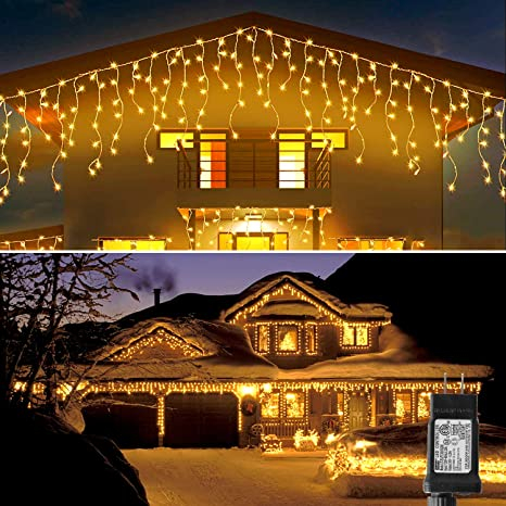 Instalatie Craciun pentru Exterior, franjuri inegale cu LED, pentru impodobirea casei, 4M/8M/12M/20M [9]