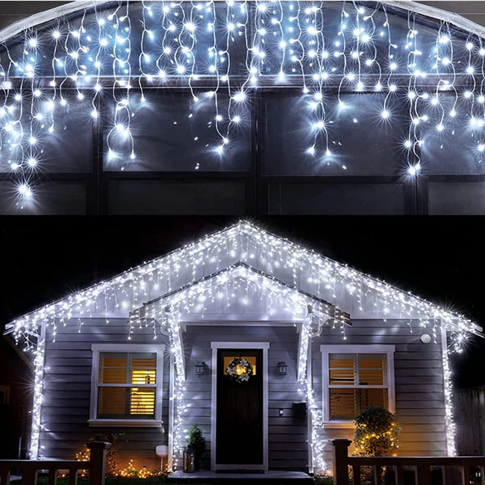 Instalatie Craciun pentru Exterior, franjuri inegale cu LED, pentru impodobirea casei, 4M/8M/12M/20M [16]