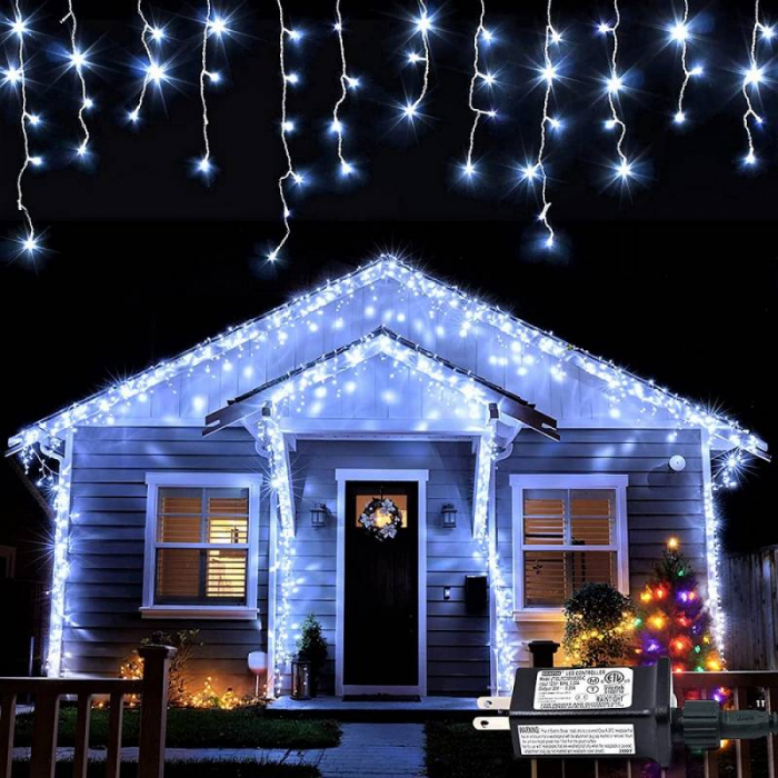 Instalatie Craciun pentru Exterior, franjuri inegale cu LED, pentru impodobirea casei, 4M/8M/12M/20M [12]
