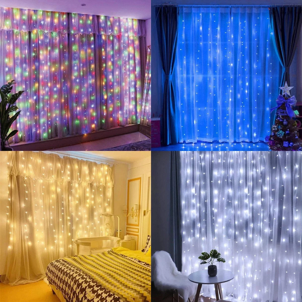 Instalatie de Craciun tip perdea, 9m x 1m diverse culori, alb rece, alb cald, multicolor, albastru [13]