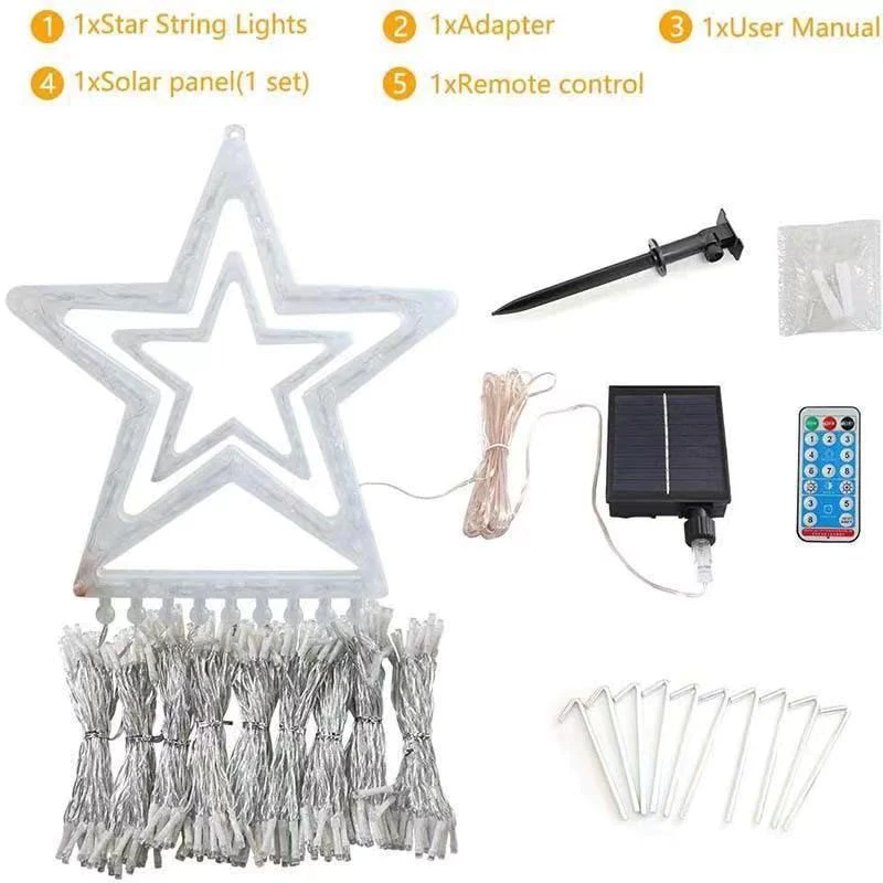Instalatie perdea cu varf stea, 350 led, 9 franjuri, telecomanda, alb rece/alb cald/multicolor [10]