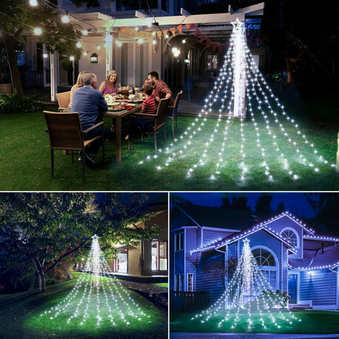 Instalatie perdea cu varf stea, 350 led, 9 franjuri, telecomanda, alb rece/alb cald/multicolor [2]