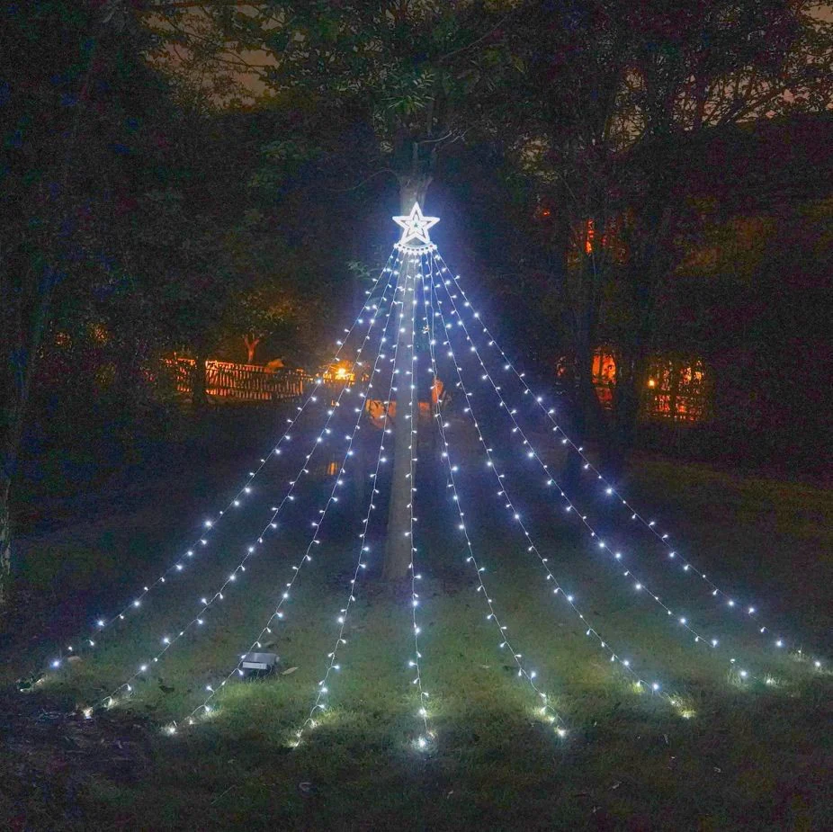 Instalatie perdea cu varf stea, 350 led, 9 franjuri, telecomanda, alb rece/alb cald/multicolor [9]