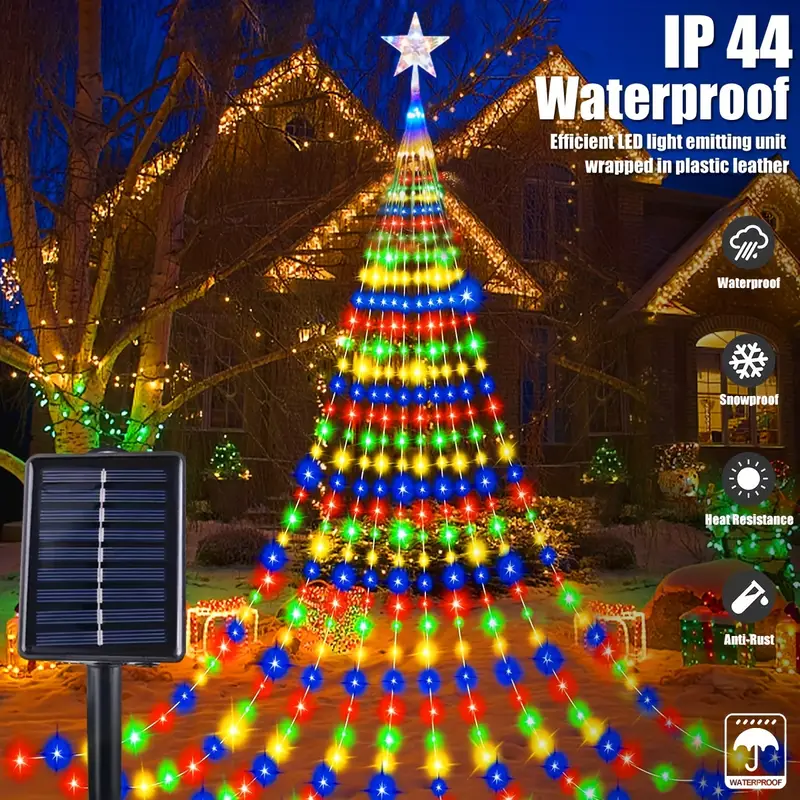 Instalatie perdea cu varf stea, 350 led, 9 franjuri, telecomanda, alb rece/alb cald/multicolor [6]