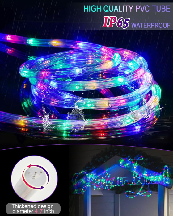 Instalatie tip furtun luminos cu led, 10M/20 metri, 8 jocuri de lumini, pentru exterior, multicolor [2]