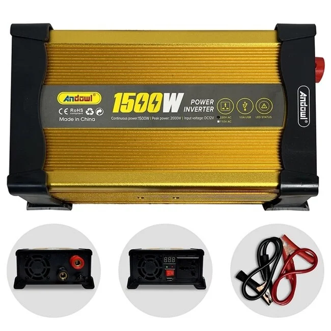 Invertor de tensiune auto Andowl KS1500, 1500W, 12V, 220V, 26 x 11 x 6.5cm, auriu [4]